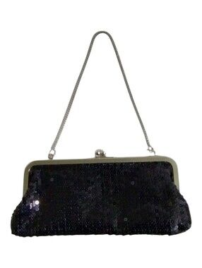 LOFT Evening Bag Clutch Kiss Lock Black  Ann Taylor